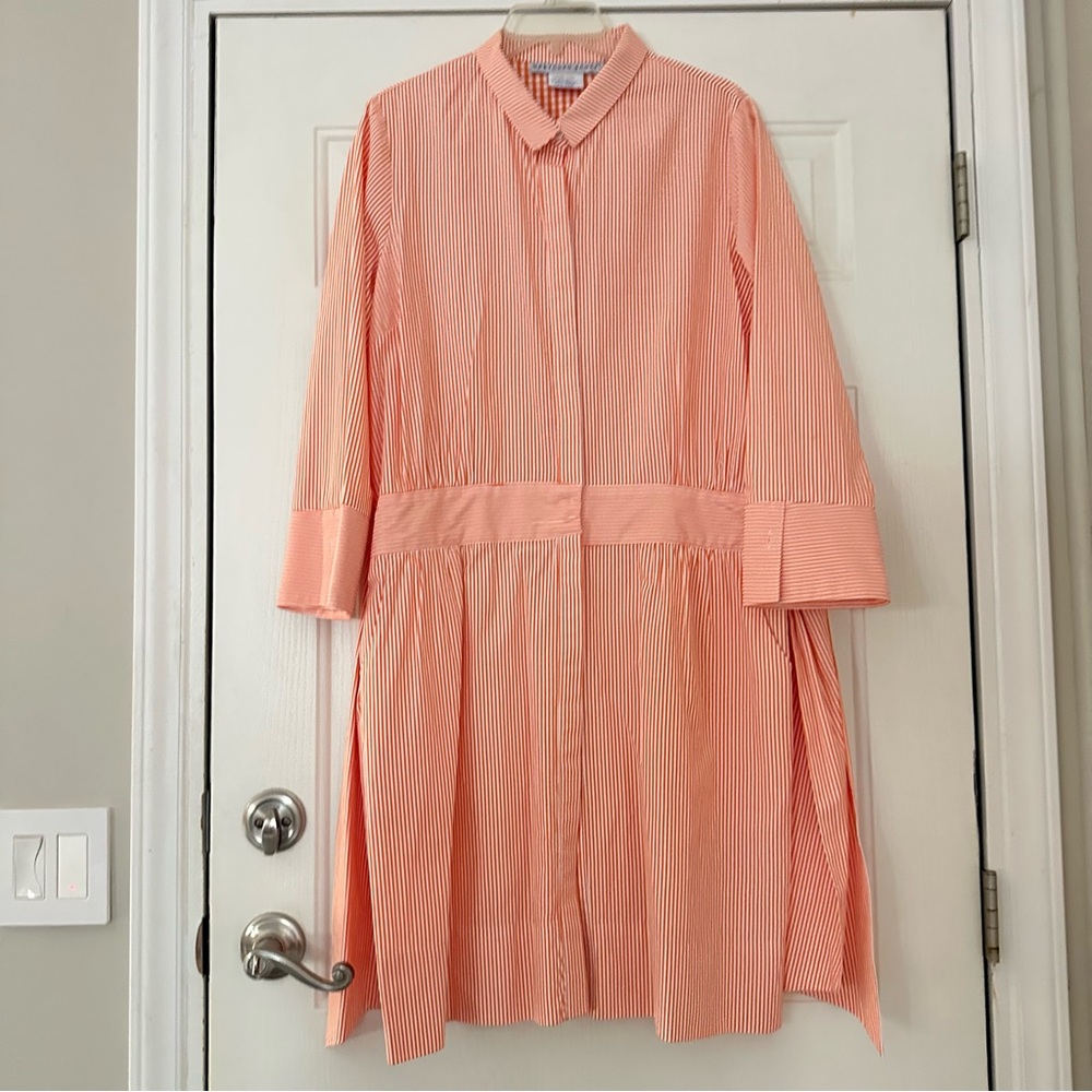 Gretchen Scott Wash & Wear Breezy Blouson Shirt Dress with Tie Waist Stripe XL - Picture 2 of 11